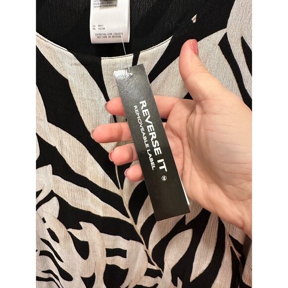 New Reversible Tribal Black & Beige Tropical Print Sleeveless Dress With Ruffle - Picture 5 of 7